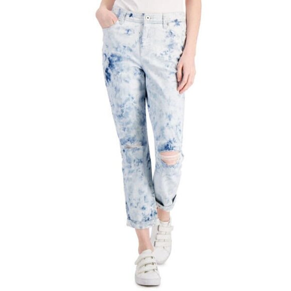 NWT Style & Co TIE DYE Stretch Size 12 JEANS Boyfriend CURVY Denim HIGH RISE - Picture 1 of 12